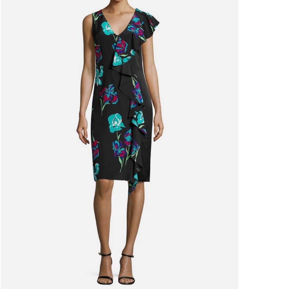 DIANE VON FURSTENBURG Silk‎ Sleeveless Floral Print Ruffled Dress size 12 NWT